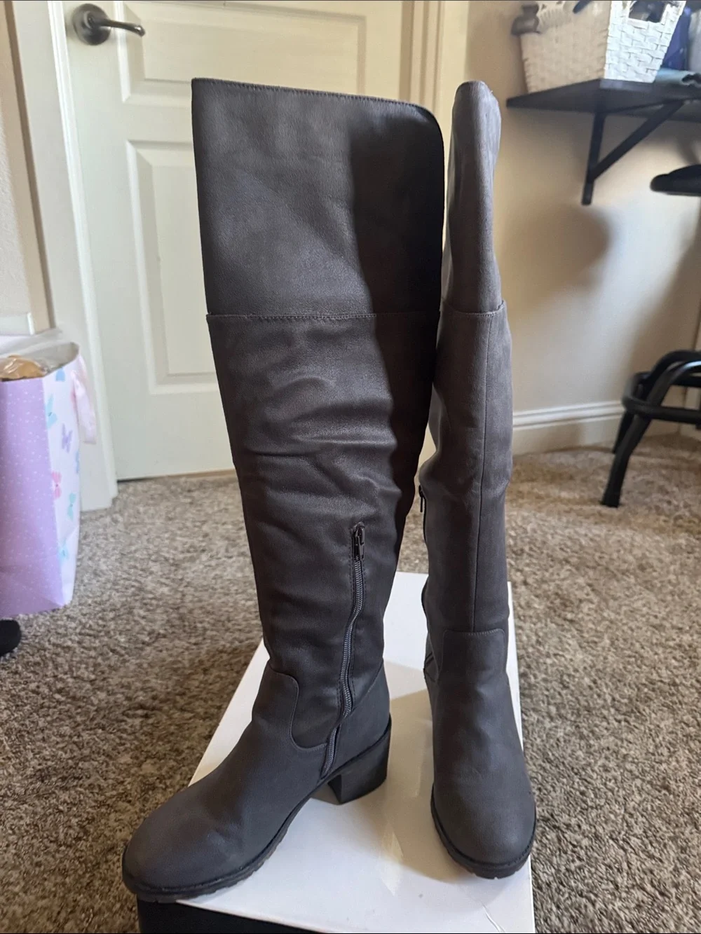 Rampage Over-the-Knee Heeled Boots - Gray